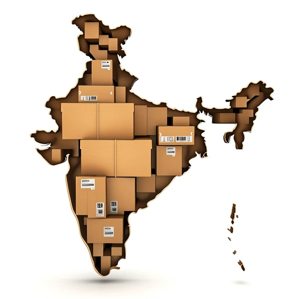 Stylized India map with parcel routes
